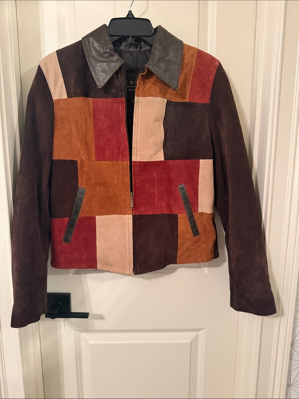 Women’s Patchwork Suede & Leather-Trim Jacket in Brown, Rust & Red